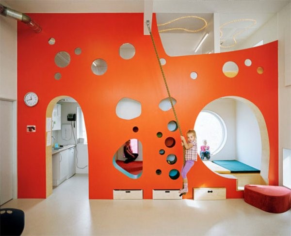 kindergarten interior wall orange play