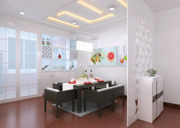 room dividers made of wood in White LED Lighting Dining Room