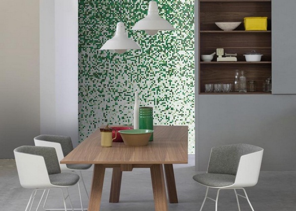 Mosaic tiles green Dining Room set up design ideas