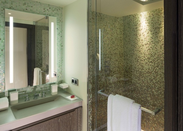 Mosaic tiles green bathroom shower Glatuer stainless steel handle