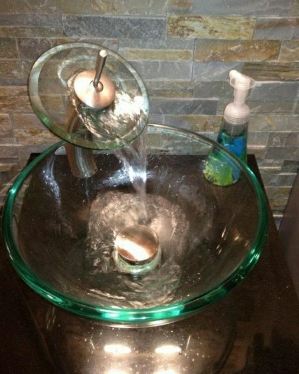 Glass sink and ideas stone wall