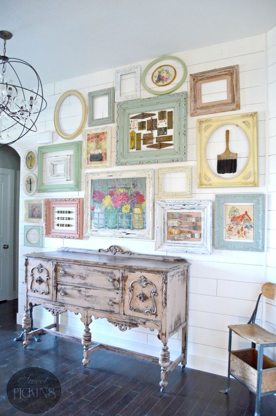 vintage pastel gallery wall with tools