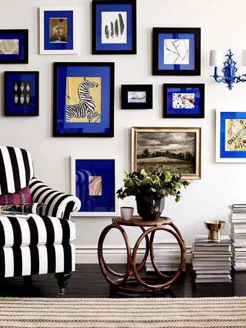 electric blue gallery wall