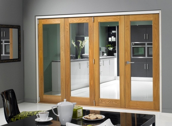 folding interior divider wood frame glass kitchen dining gray wall color