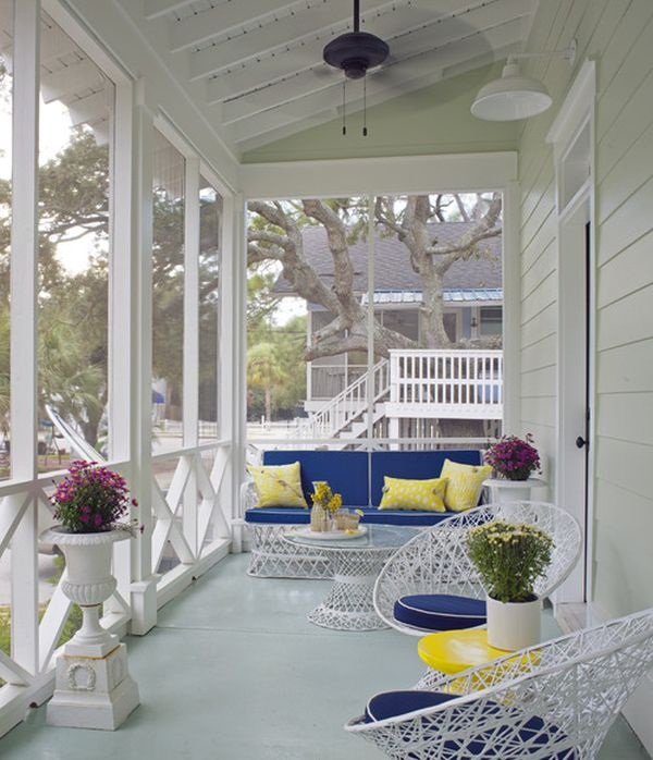 roofed wooden veranda beach theme style sea light blue and white starfish