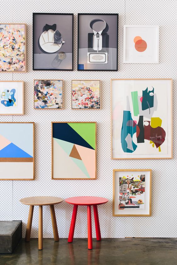 colorful geometric gallery wall