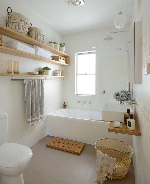 Guest wc bathroom shelves bath basin wood make bright