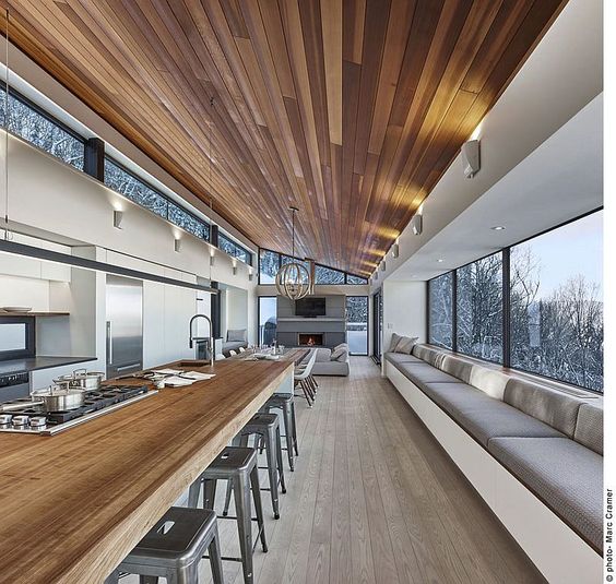 modern planked wooden ceiling