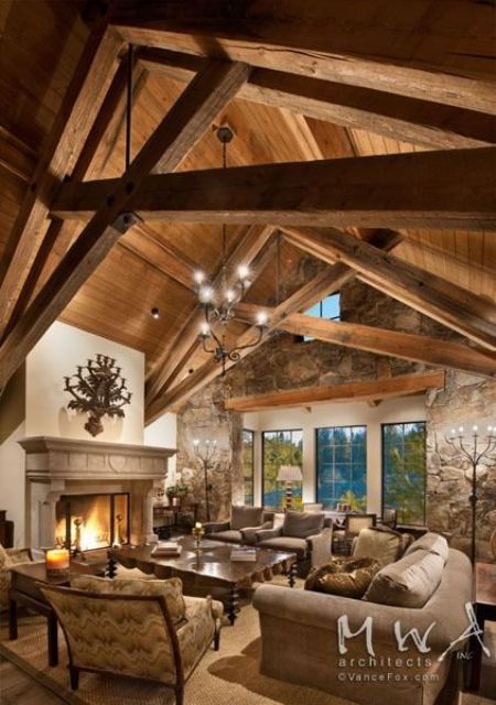 wooden ceiling with sculptural beams