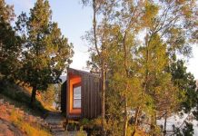 Simple sauna design created of wood with a breathtaking sea view