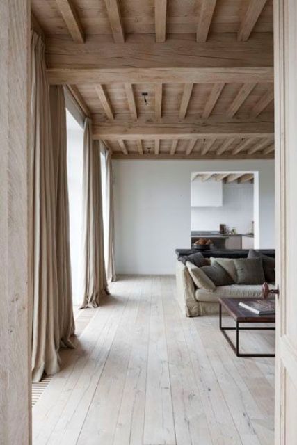 smooth yet rustic wooden ceiling with beams