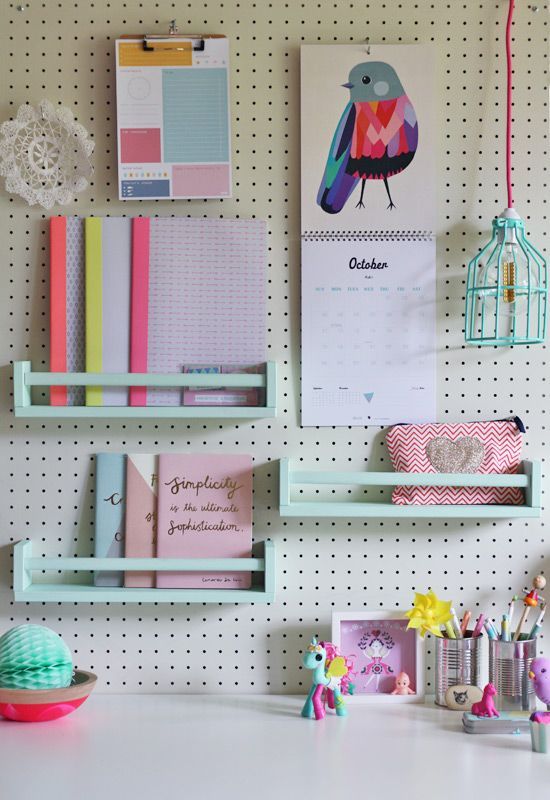 shelves attached to the pegboard