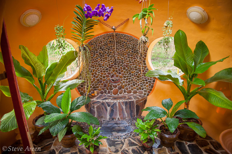 Steve's jungle bathroom!! The round stone work in the center is my shower.