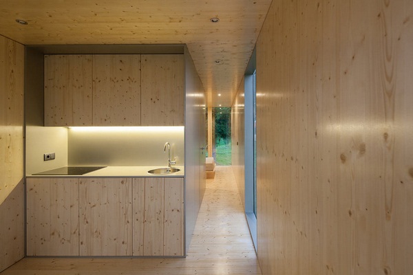 wooden walls in prefabricated house