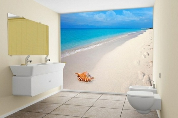 Beach wallpaper in the toilet
