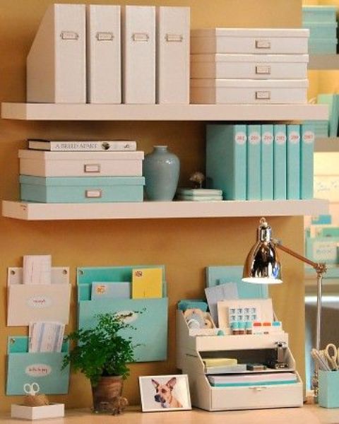 wall shelves to declutter the desk