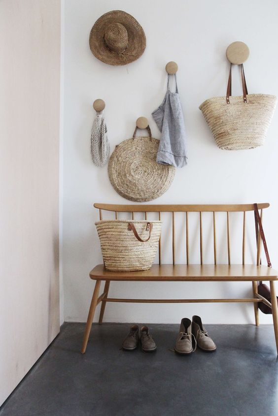 small chic wooden bench for a mudroom