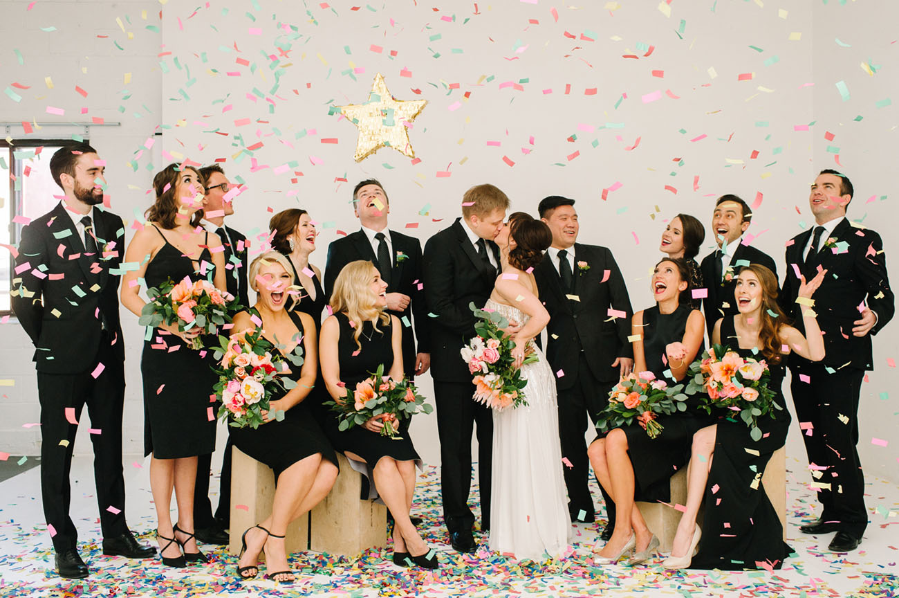 Pizza, Champagne + Confetti-Inspired Wedding: Ashley + Matt