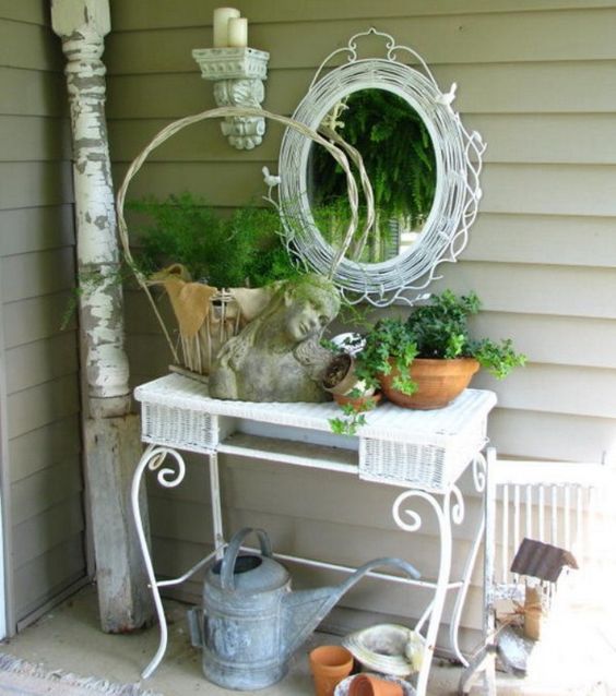 shabby chic bust, whitewashed woven framed mirror