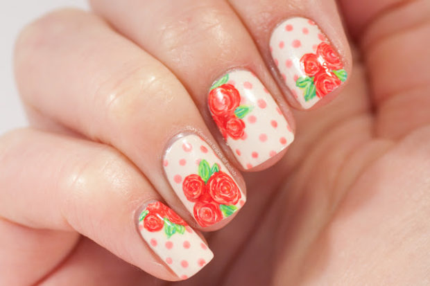 Combine of Coral and White Shade Polishes for Excellent Summertime Nail Artwork