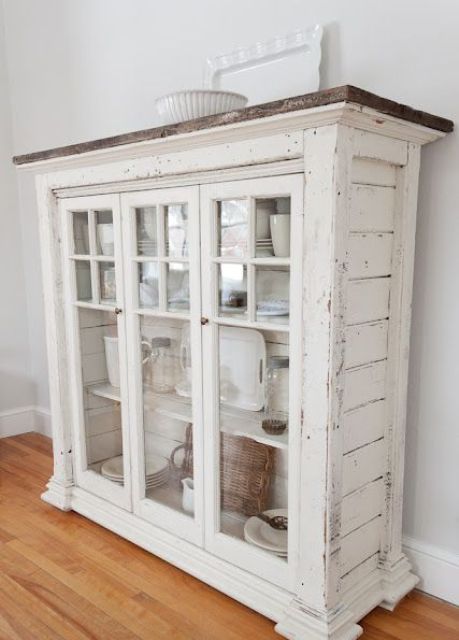 shabby white dishes cabinet