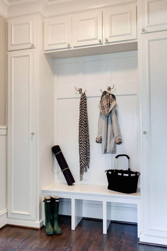 tall white mudroom cabinets