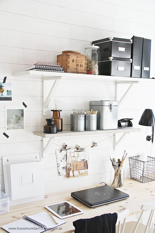 wall mounted storage shelves over the desk