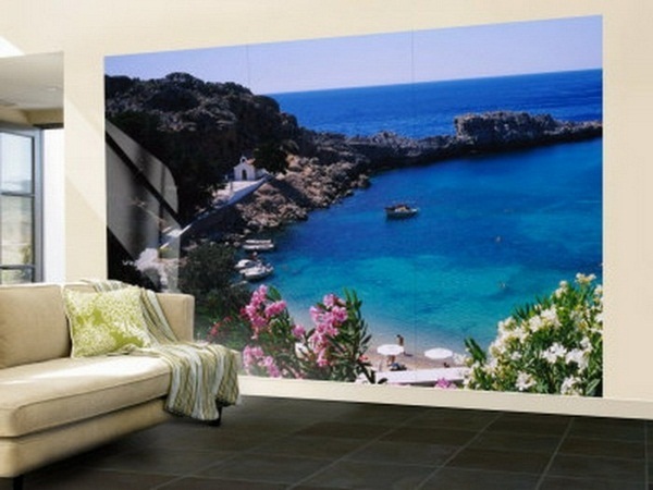 Beach photo wallpaper with black cliffs