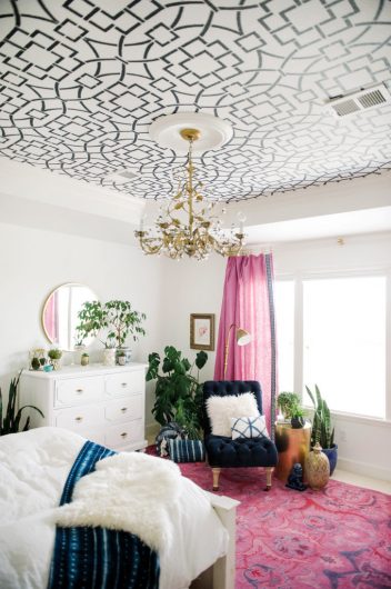 DIY geometric ceiling stenciling