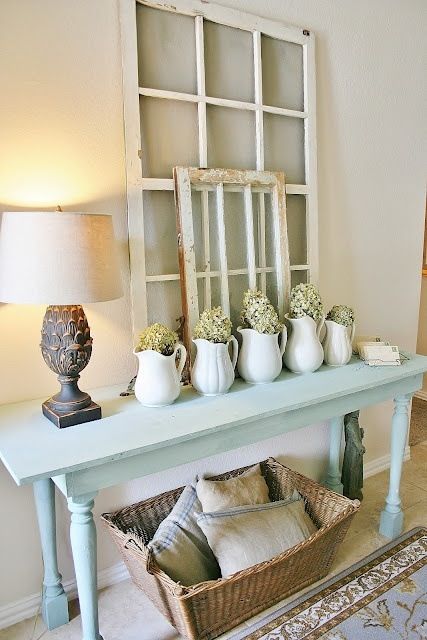 mint console table for a shabby chic entryway