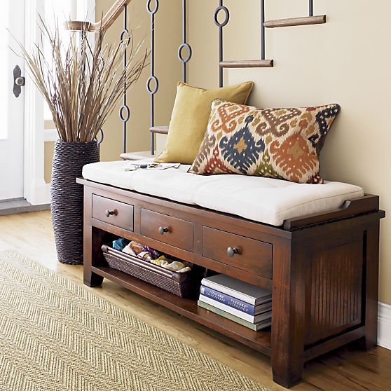 cushion entryway bench with drawers and storage space