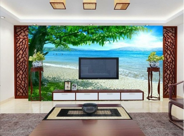 Beach wallpaper with a green tree