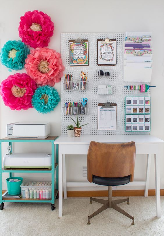 pegboard with shelves and organizers