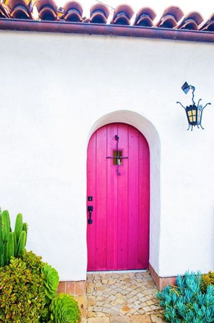 bright pink wooden door