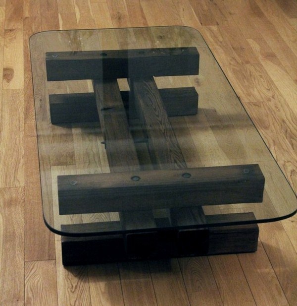 build glass tabletop wood coffee table designed by