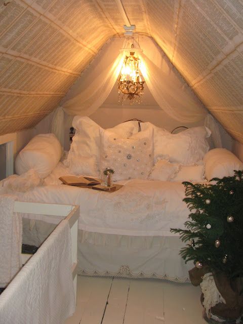cozy shabby chic sleeping nook in the attic