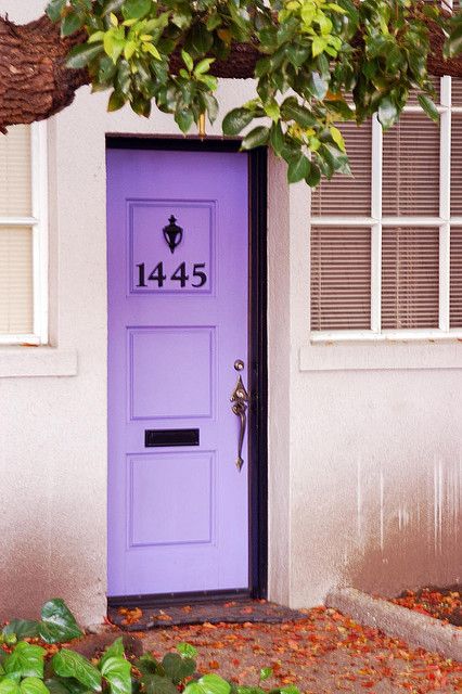 ombre purple front door with dark numbers