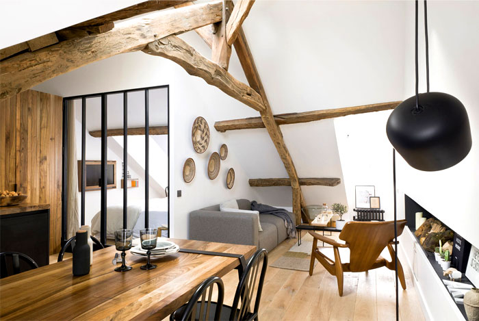 Loft in Paris With Exposed Wooden Beams by Margaux Beja