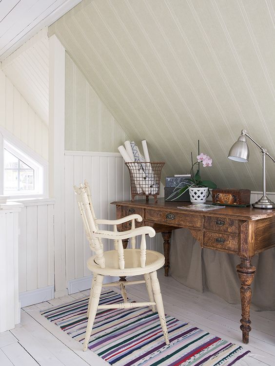 vintage home office nook in the attic