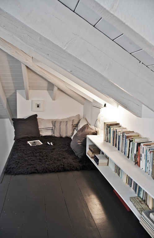 cozy attic reading nook on the floor