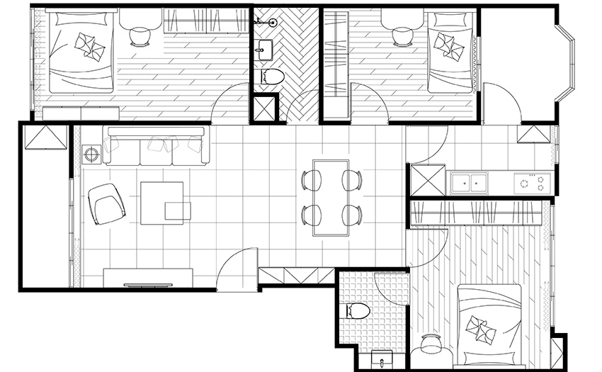 0-1-four-room-apartment-plan-scheme-layout-with-furniture-three-bedrooms-open-concept-living-dining-room
