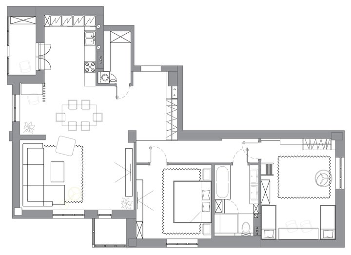 1-three-room-apartment-plan-layout-scheme-with-furniture-arrangement-laundry-pantry-two-bedroom-small-balcony