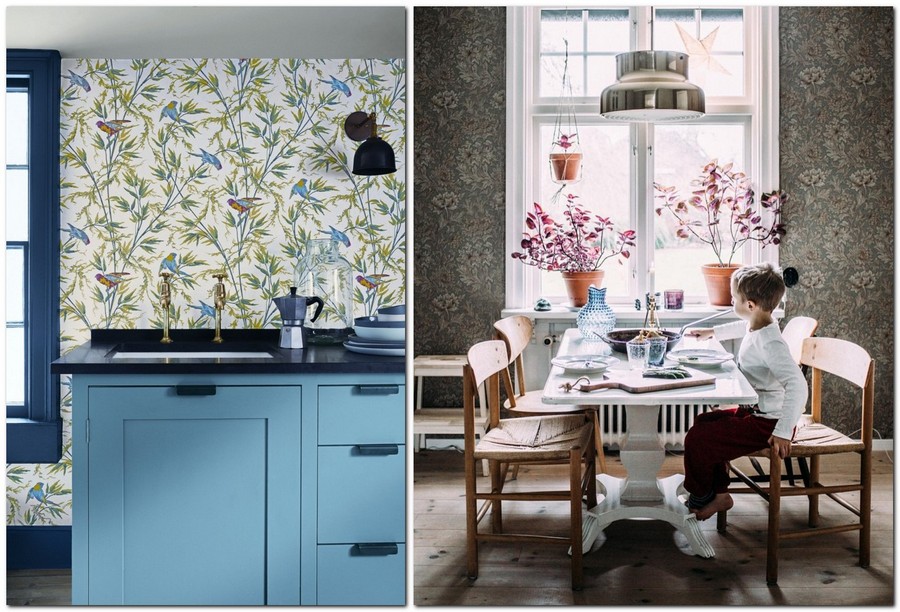 3-kitchen-wallpaper-wall-covering-ideas-in-interior-design-floral-and-bird-motifs-pattern