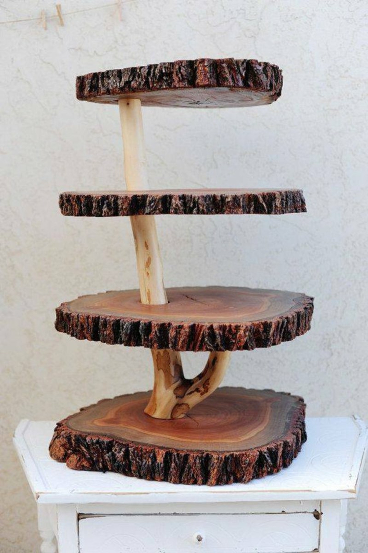 decoratin wood disks dessert stand of branches side table shabby