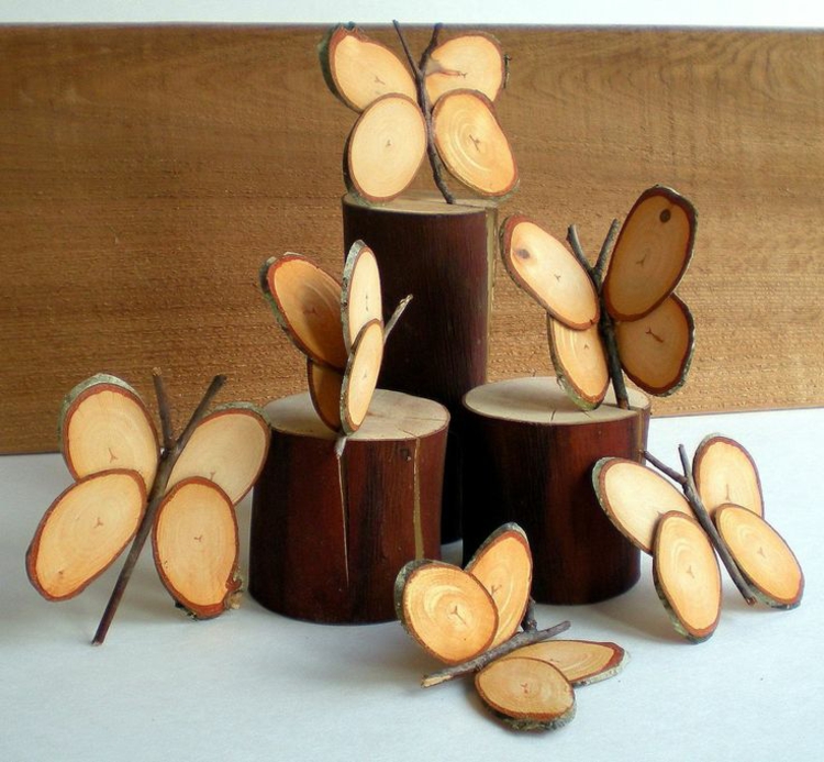 decoration with wood disks butterflies of branches stick decoration idea