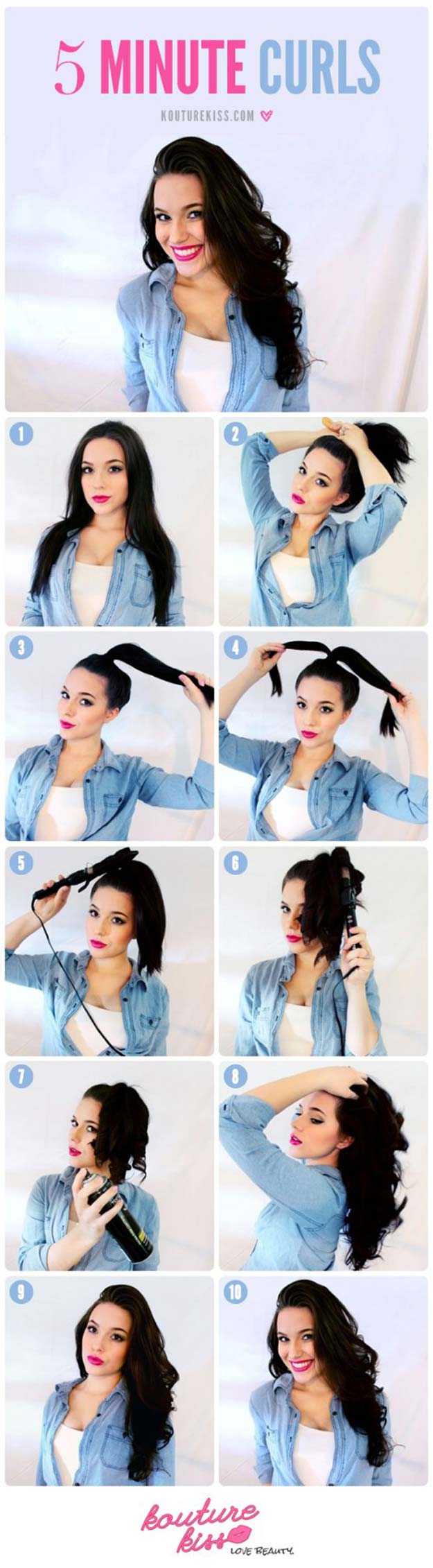 Cool and Easy DIY Hairstyles - 5 Minute Curls - Quick and Easy Ideas for Back to School Styles for Medium, Short and Long Hair - Fun Tips and Best Step by Step Tutorials for Teens, Prom, Weddings, Special Occasions and Work. Up dos, Braids, Top Knots and Buns, Super Summer Looks http://diyprojectsforteens.com/diy-cool-easy-hairstyles