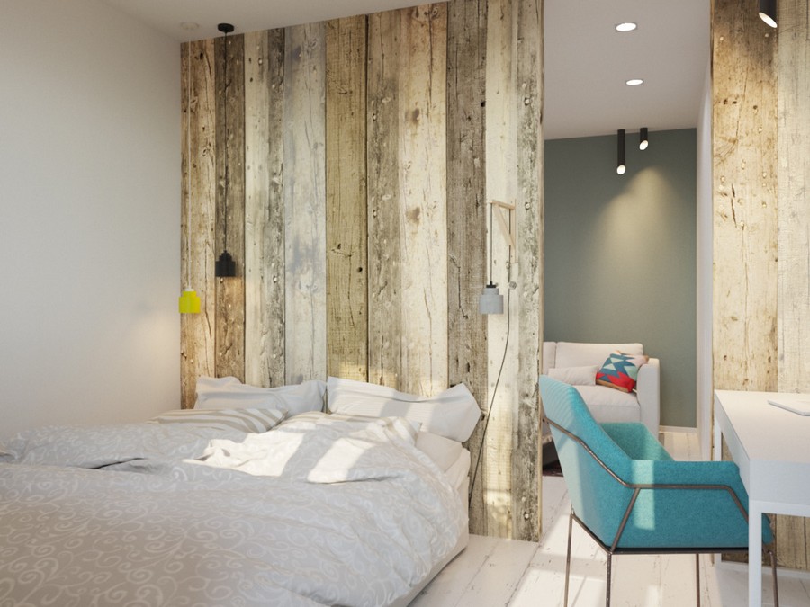 4-work-area-zone-study-desk-in-the-bedroom-interior-blue-chair-white-walls-timber-wall-log-partition-small-room-eco-style-suspended-lamps-spot-lights-lounge