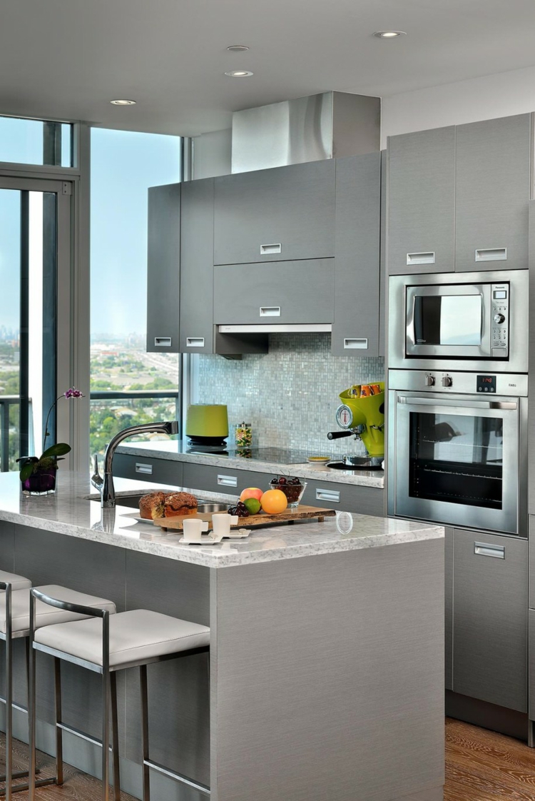 small kitchen light-grey kitchen island rinses modern design