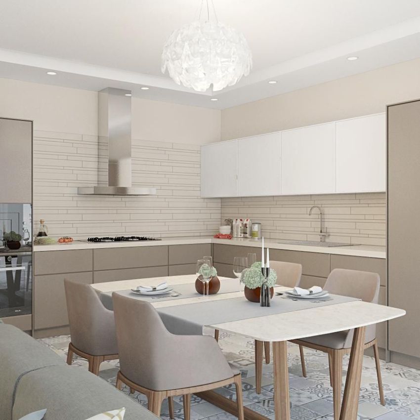 Elegant taupe kitchen with warm natural tones