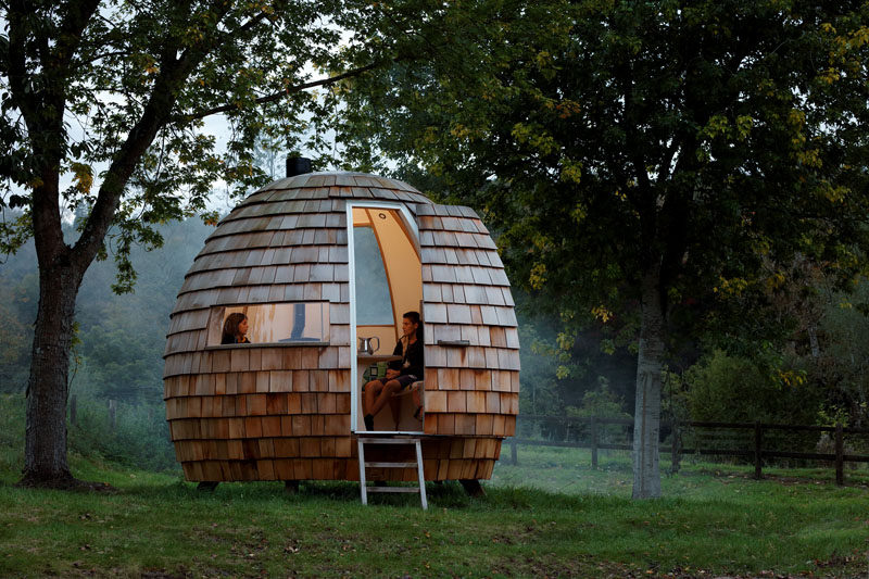 Modern shingle cabin office pod architecture
